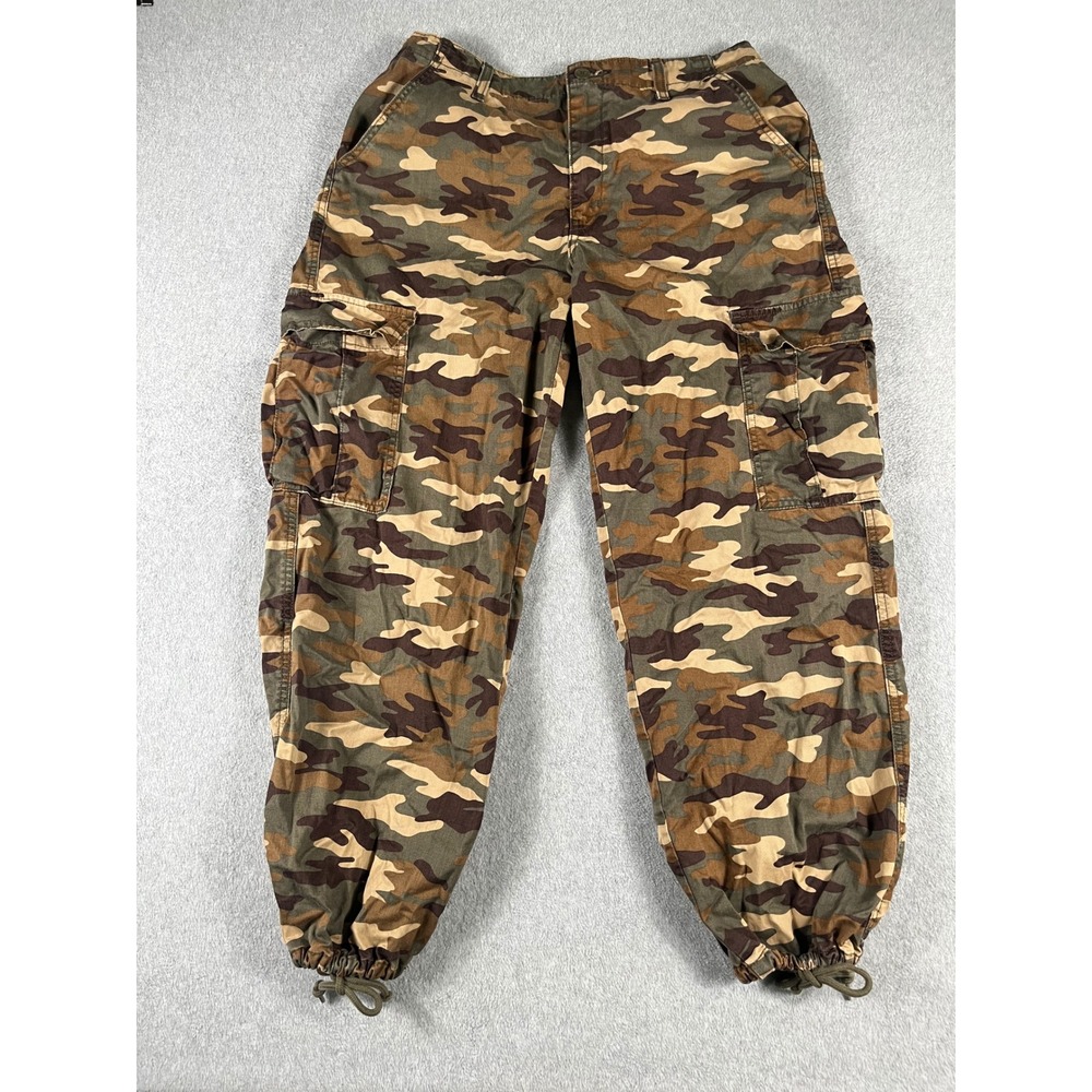 Levis 94 Baggy Cargo Pants Womens 32x29 Camo Woodland High Rise Drawstring Hem